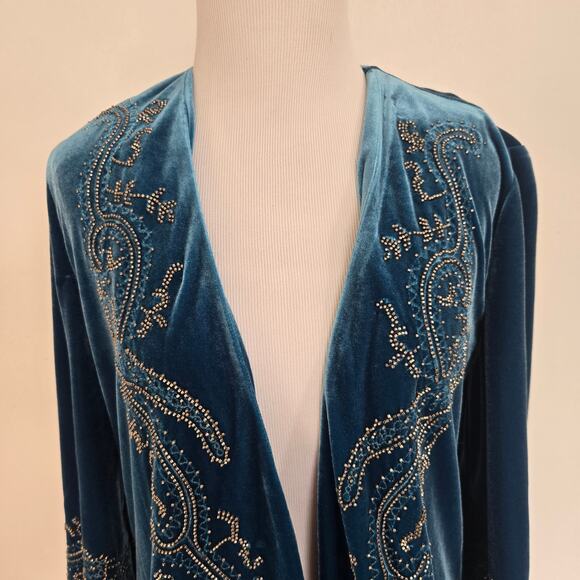 Chico's Velvet Duster Kimono Whimsigoth Fringed 20s Flapper Beaded Women Small P - Picture 5 of 13